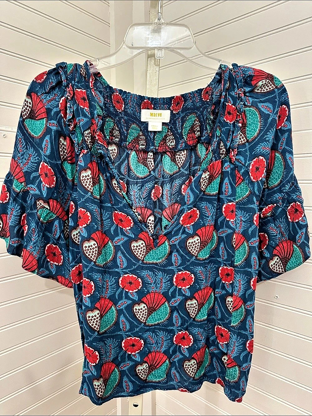Maeve  by anthropologie Floral Blouse in Blue & Red Size Small